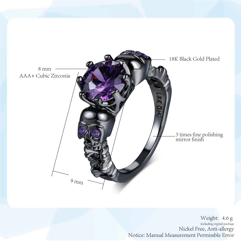 Retro Punk Skull Gothic Ring For Women Halloween Goth Black Gold Color Rings Accession Wholesale Fashion Jewelry R523