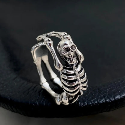 XIYANIKE Vintage Thai Silver Skull Skeleton Cuff Finger Rings For Women Punk Fashion New Jewelry Gift Party anillos mujer