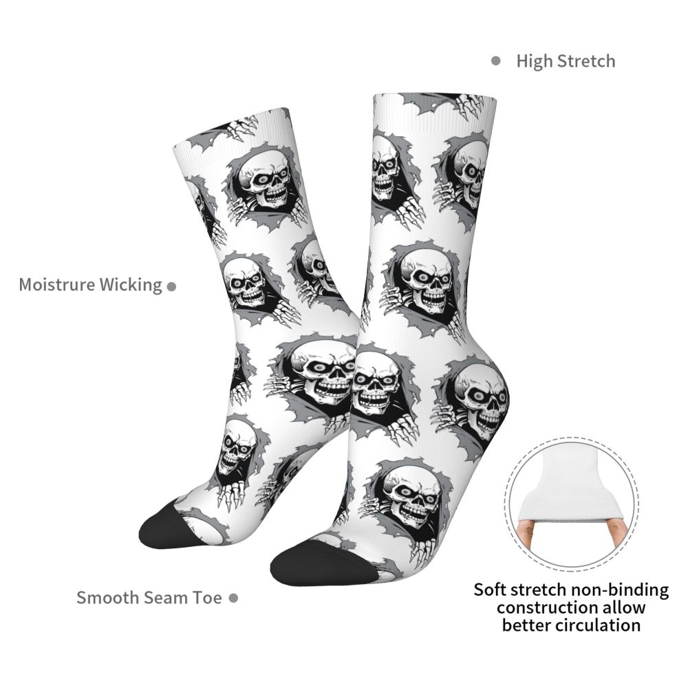 Novelty Mens Funny Jokers Skull Gun Dress Socks Unisex Comfortable Warm 3D Printed Gothic Skeleton Crew Socks