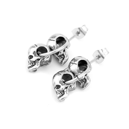 Gothic Double Skull Head Drop Earrings Women Punk Hip Hop Style Stainless Steel Earrings Vintage Party Club Jewelry Gift