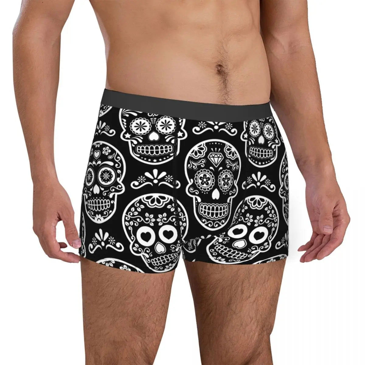 Men Mexican Sugar Skull Boxer Briefs Shorts Panties Breathable Underwear Halloween Day of the Dead Male Novelty Underpants