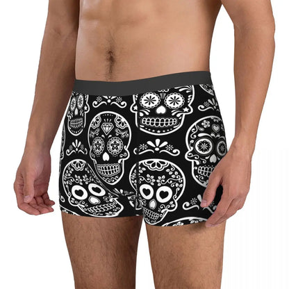 Men Mexican Sugar Skull Boxer Briefs Shorts Panties Breathable Underwear Halloween Day of the Dead Male Novelty Underpants