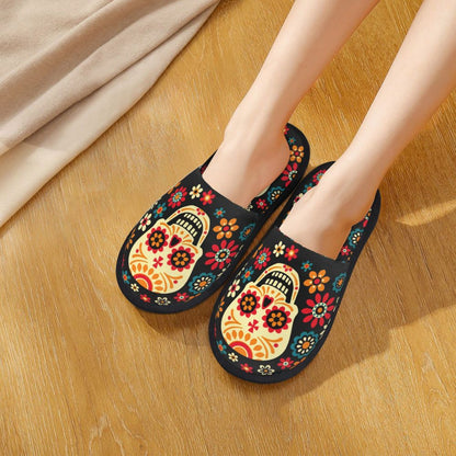 Halloween Catrina Sugar Skull House Slippers Soft Memory Foam Shoes Day Of The Dead Mexican Lady Comfy Warm Anti-Skid Slipper