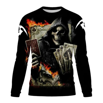 Men's New Crew Neck TShirt Terror Skull Graphic 3D Print Short Sleeve Vintage Casual Fashion Men Street Clothing Sweatshirt Tops