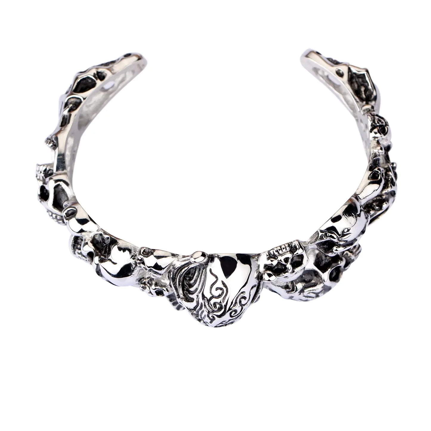 Big Hyperbole Ghost Head Skull Bangle Men Stainless Steel 316L Punk Jewelry