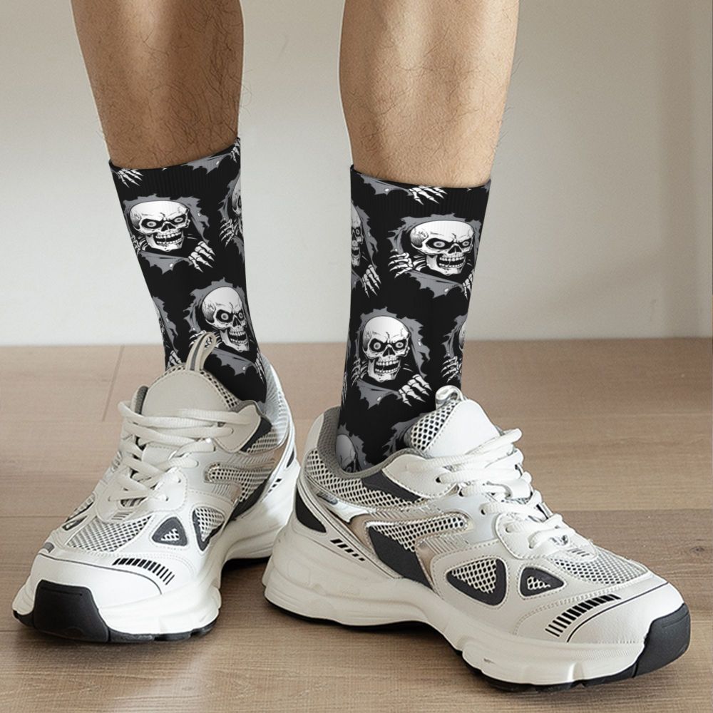 Novelty Mens Funny Jokers Skull Gun Dress Socks Unisex Comfortable Warm 3D Printed Gothic Skeleton Crew Socks