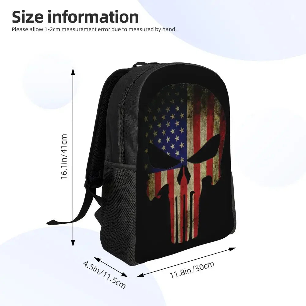 Customized Superhero Backpack Men Women Basic Bookbag for College School Punisher Skull Symbol Bags