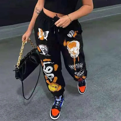 Daily Women Sweatpants Joggers Y2K Harajuku Cartoon Skull Printed Streetwear Sweatpants Pants Casual High Waist Sweatpants