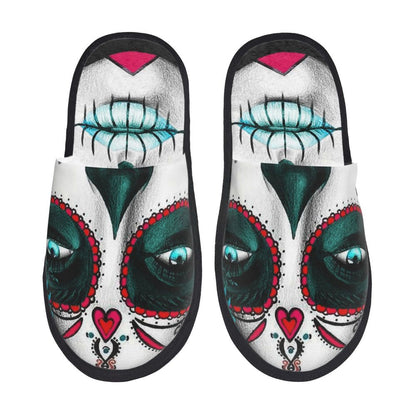 Halloween Catrina Sugar Skull House Slippers Soft Memory Foam Shoes Day Of The Dead Mexican Lady Comfy Warm Anti-Skid Slipper