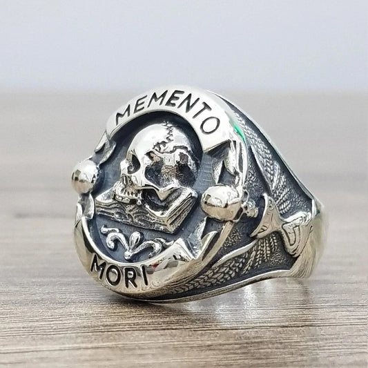 Y2k Goth Vintage Ethic Memento Mori Carpe Diem Letter Skull Rings for Men Fashion Punk Christmas Skeleton Ring Jewelry