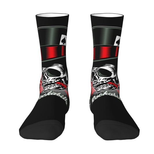 Custom Rockabilly Motorcycle Rider Rock Skull Men's Crew Socks Unisex Kawaii 3D Printed Dress Socks