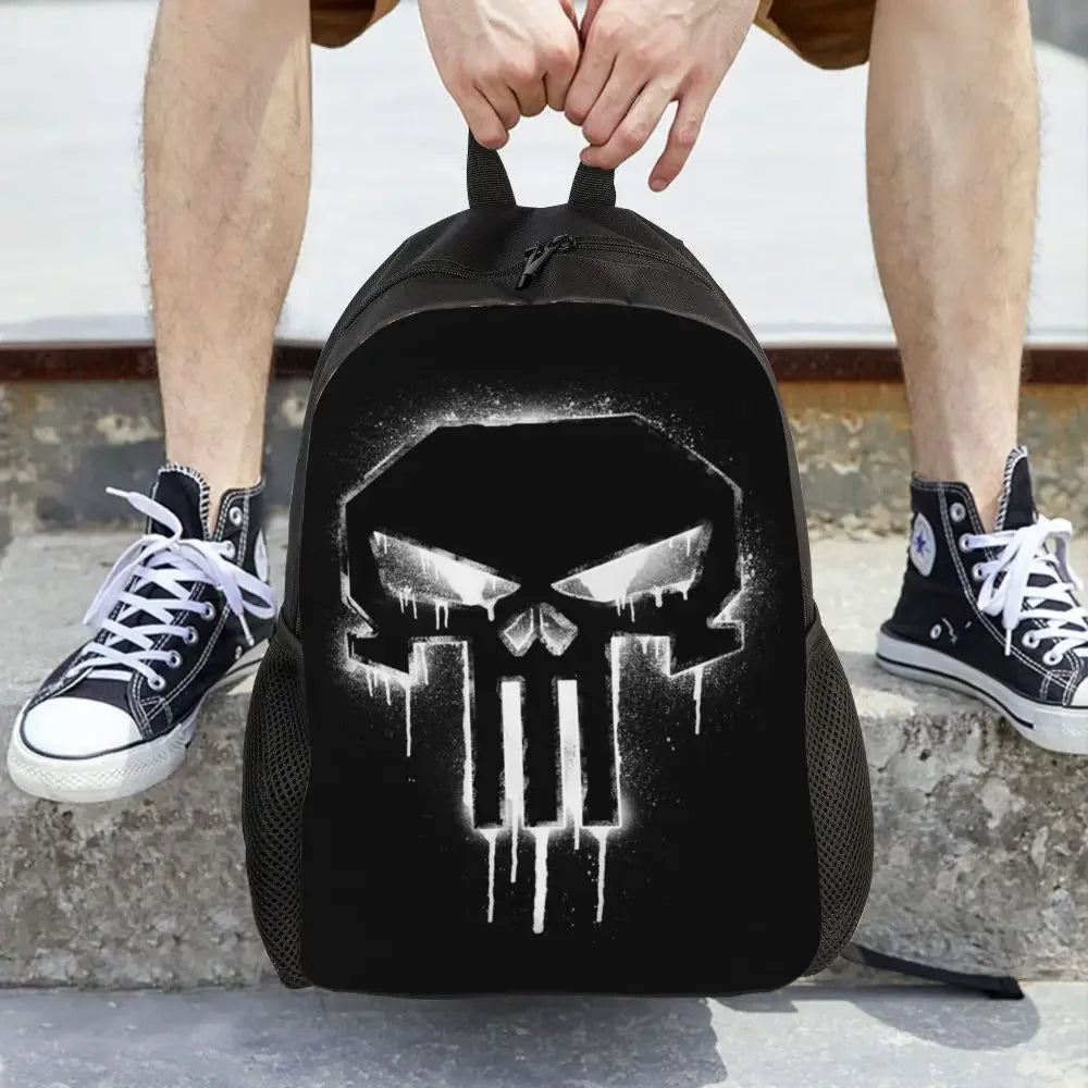 Customized Superhero Backpack Men Women Basic Bookbag for College School Punisher Skull Symbol Bags