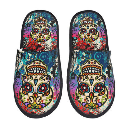 Halloween Catrina Sugar Skull House Slippers Soft Memory Foam Shoes Day Of The Dead Mexican Lady Comfy Warm Anti-Skid Slipper