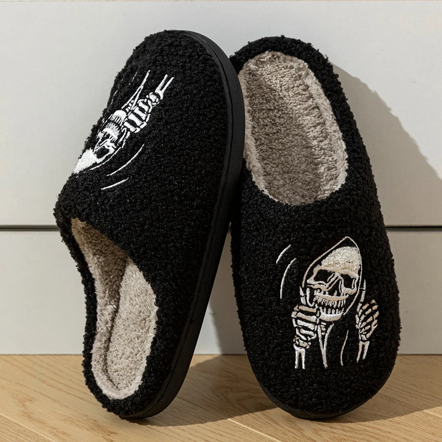 Halloween Funny Skull Face Women's Slippers Indoor Soft Good Breathable Comfortable Slipper Couple Fashion Winter Cotton Shoes