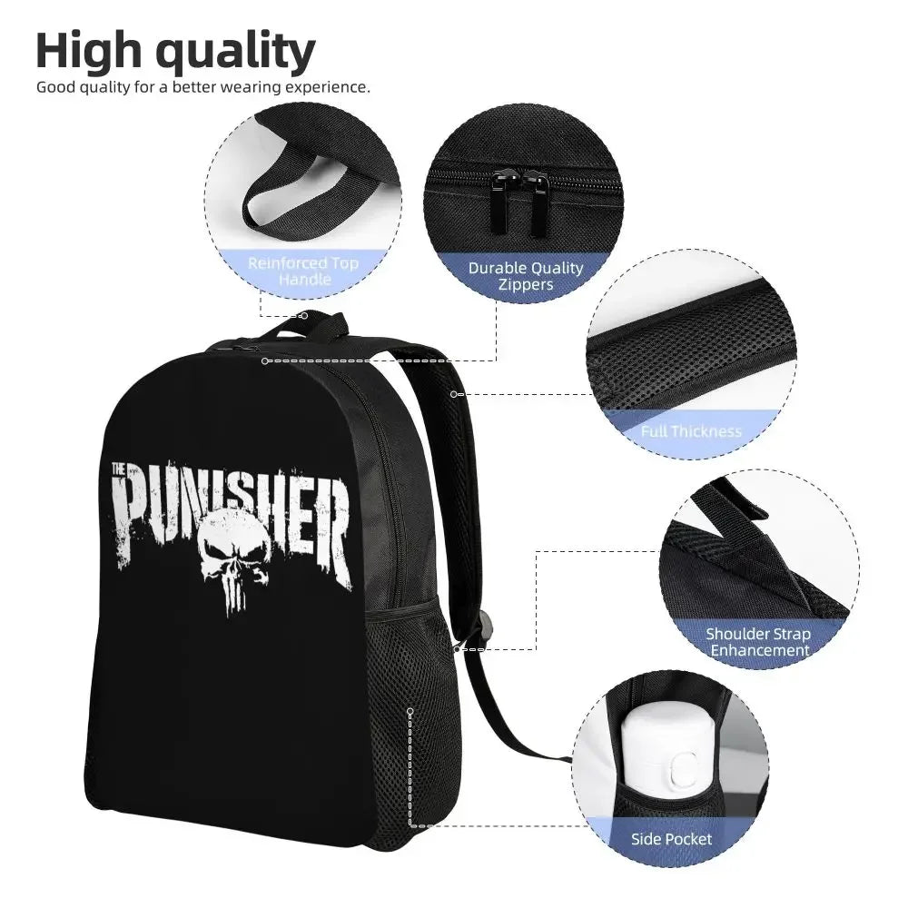 Customized Superhero Backpack Men Women Basic Bookbag for College School Punisher Skull Symbol Bags