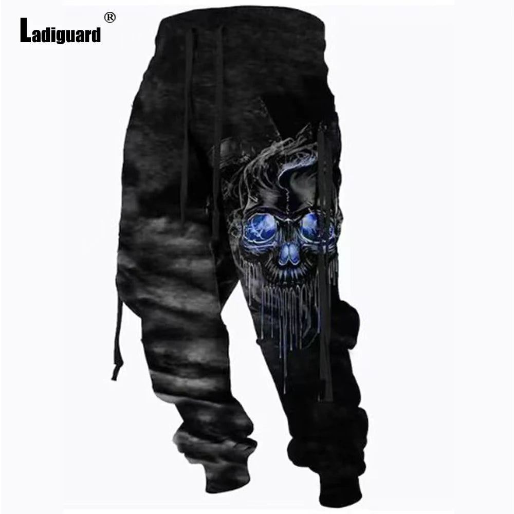 Plus Size 6xl Men Casual Elastic Waist Pants Gothic Skull Print Trouser Mens Fashion Hip Hop Sweatpants Men's Stand Pocket Pants