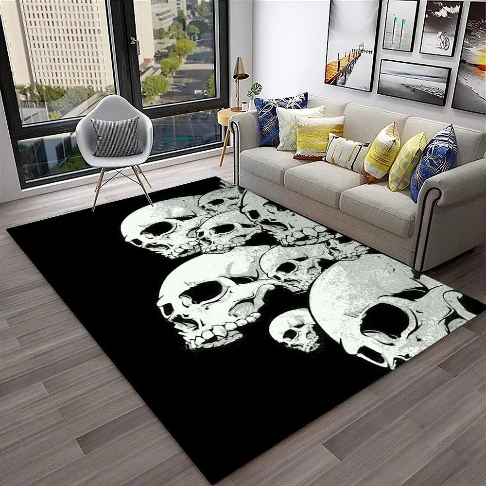 3D Gothic Horror Skull Carpet Rug for Home Living Room Bedroom Sofa Playroom Doormat Decor,Kid Game Area Rug Non-slip Floor Mat