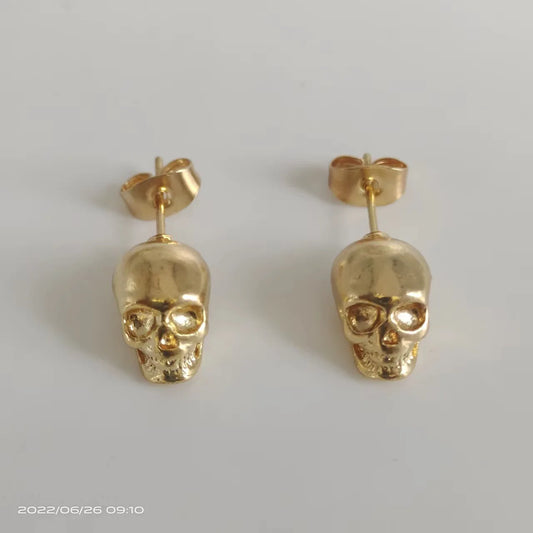 Halloween Skull Stud Earrings for Men Punk Hip-hop Creative Metal Skeleton Mini Earrings Accessories Wholesale