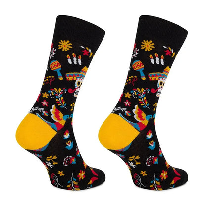 Sugar Skull Flower Socks Día de Muertos Day Of The Dead Mexico Colorful Skeleton Cotton Socks Unisex Women Men Couple Crew Socks