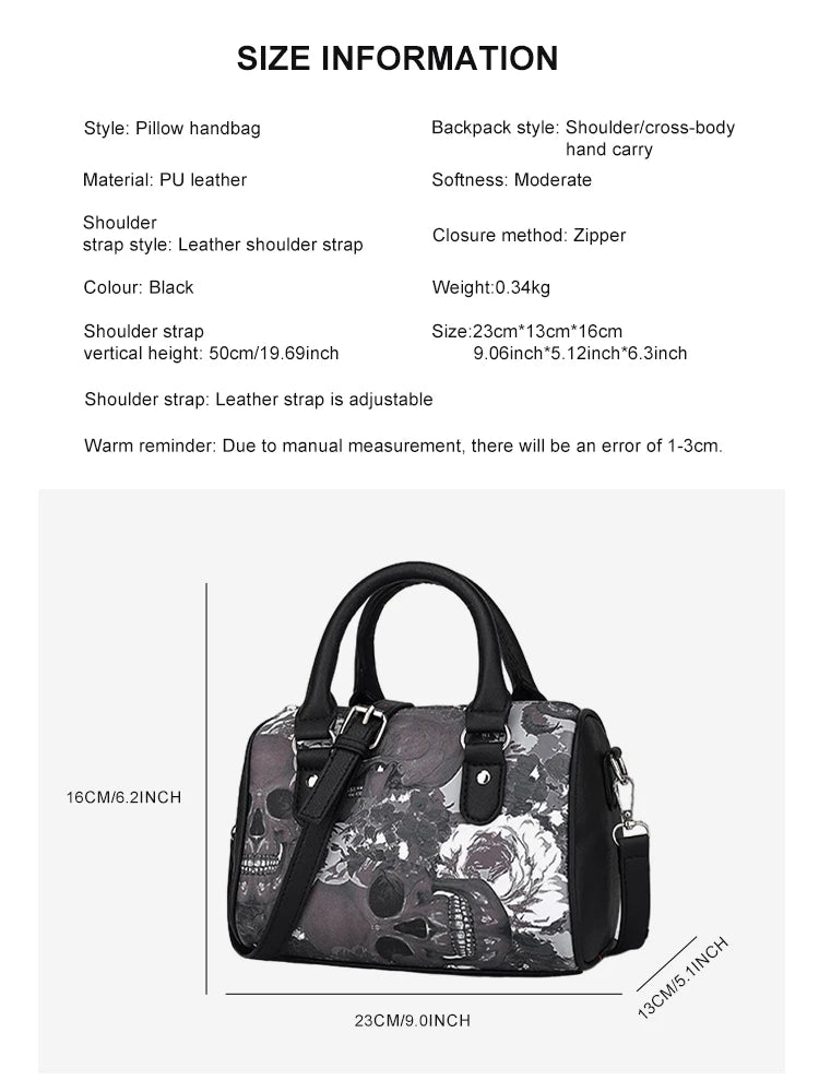 Y2K Women Bag Skull Handbags for Women Crossbody Bag PU Leather Retro Shoulder Bag Large Capacity Satchel