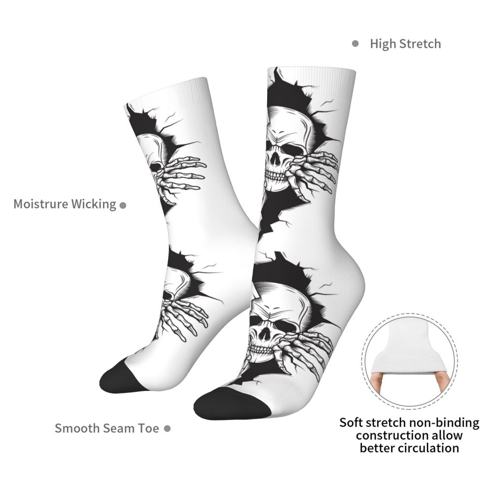 Novelty Mens Funny Jokers Skull Gun Dress Socks Unisex Comfortable Warm 3D Printed Gothic Skeleton Crew Socks