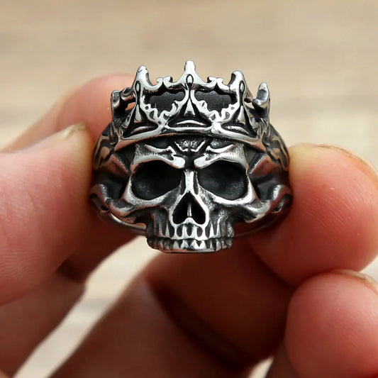 Vintage Gothic Crown Calvarium Skull Punk Rings For Men Stainless Steel Halloween Fashion Jewelry Gift Boyfriend Size 7-13