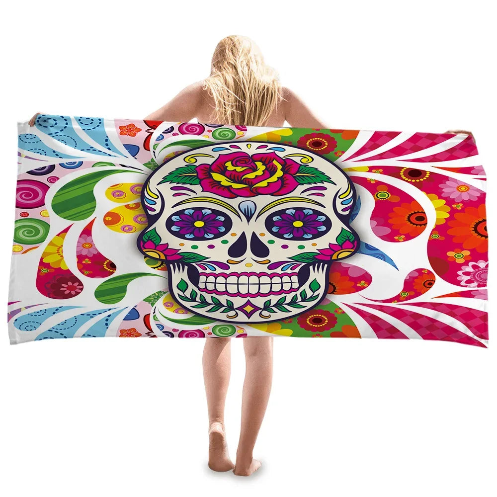 Sugar Skull Printed Beach Towel Portable Quick Fast Dry Sand Outdoor Travel Swimming Sport Blanket Thin Shawl Yoga Mat Women Men