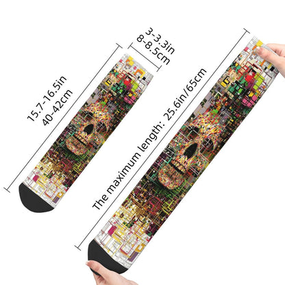 Funny Happy Men's Socks Mexican Skull Vintage Harajuku Skeleton Skull Bone Hip Hop Seamless Crew Crazy Sock Gift Pattern Printed