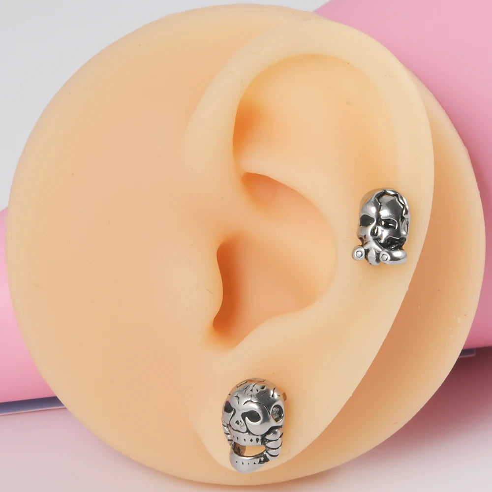 1PC Surgical Steel Skull Ear Stud Demon Skeleton Earrings Men Hiphop Style Prevent Allergy Ear Piercing Jewelry