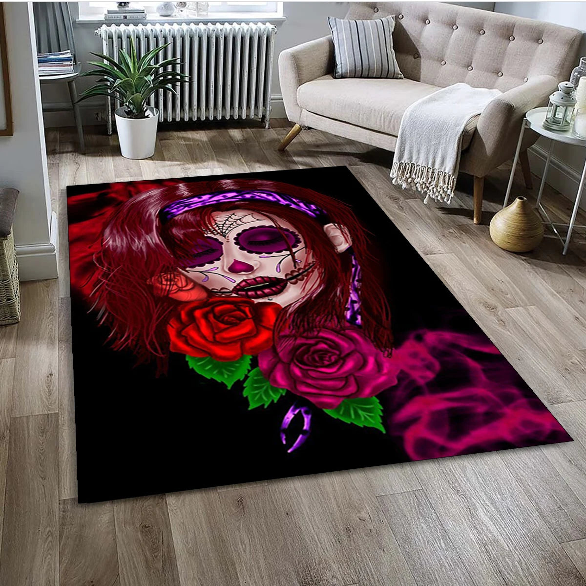 Gothic Female Skull Horror Dead Girl Area Rug,Carpet for Home Living Room Bedroom Sofa Doormat Decor,kids Non-slip Floor Mat 3D