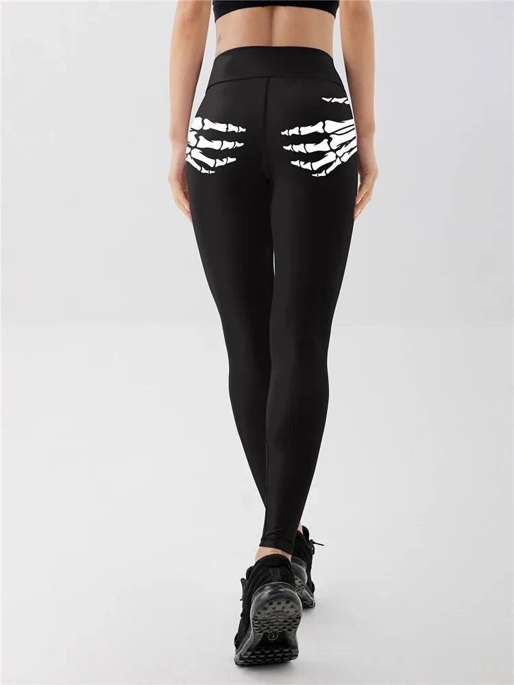 Offset printed claw skull printed women's yoga leggings, high waisted fitness running sports stretch pants