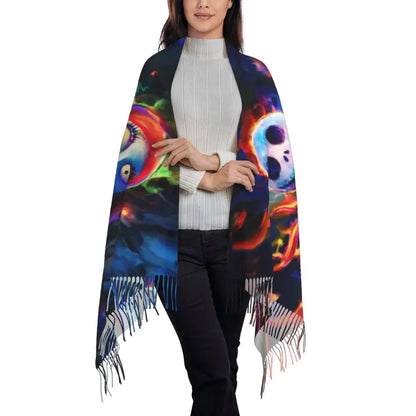 Custom Jack Skellington Sally Tassel Scarf Women Winter Fall Warm Shawls Wraps Ladies The Nightmare Before Christmas Scarves