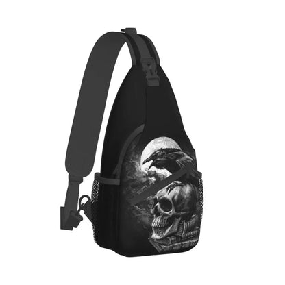 Gothic Skeleton Death Skull Sling Chest Bag Custom Crossbody Shoulder Backpack for Men Cycling Camping Daypack