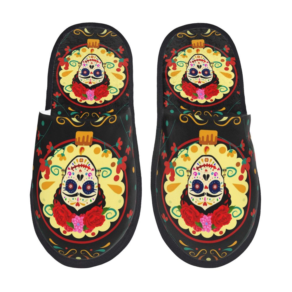 Halloween Catrina Sugar Skull House Slippers Soft Memory Foam Shoes Day Of The Dead Mexican Lady Comfy Warm Anti-Skid Slipper