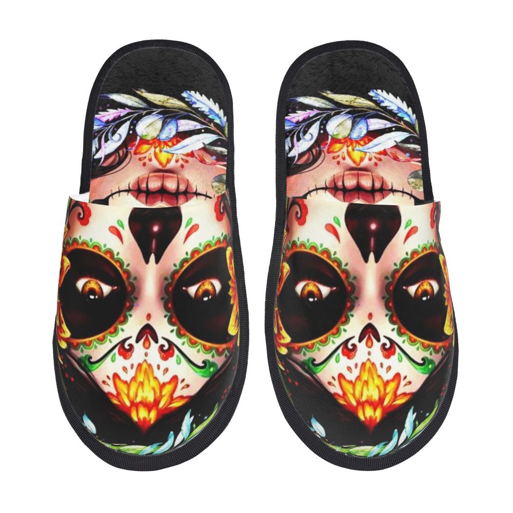 Halloween Catrina Sugar Skull House Slippers Soft Memory Foam Shoes Day Of The Dead Mexican Lady Comfy Warm Anti-Skid Slipper