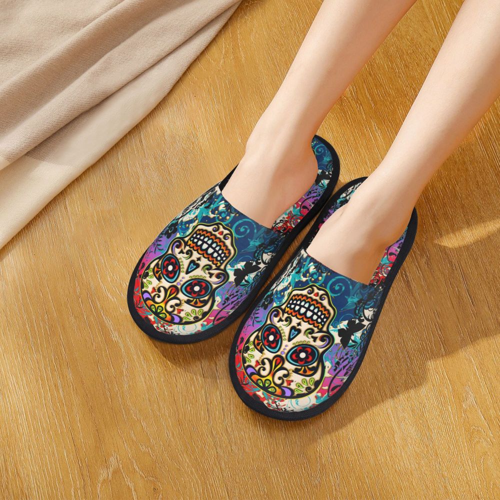 Halloween Catrina Sugar Skull House Slippers Soft Memory Foam Shoes Day Of The Dead Mexican Lady Comfy Warm Anti-Skid Slipper