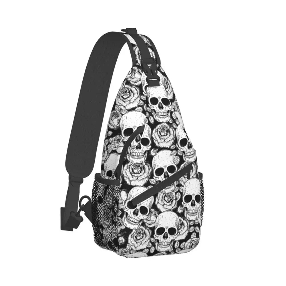 Horror Skeleton Gothic Death Skull Crossbody Sling Backpack Men Custom Shoulder Chest Bag for Traveling Daypack