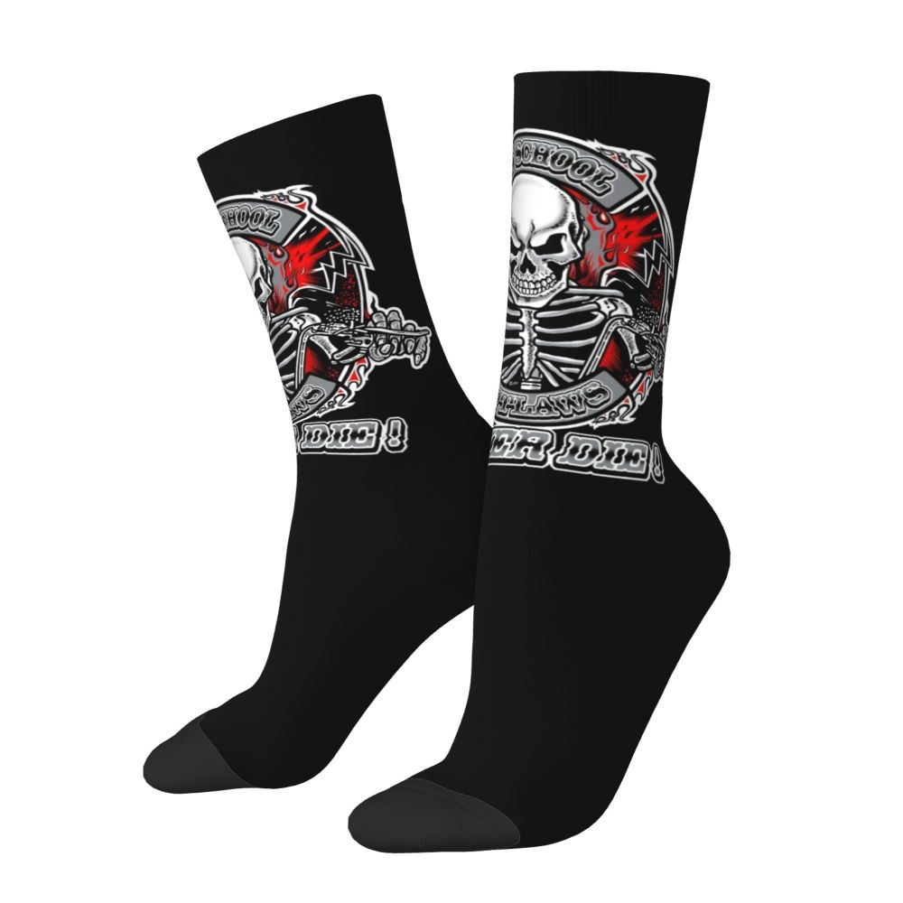 Custom Rockabilly Motorcycle Rider Rock Skull Men's Crew Socks Unisex Kawaii 3D Printed Dress Socks