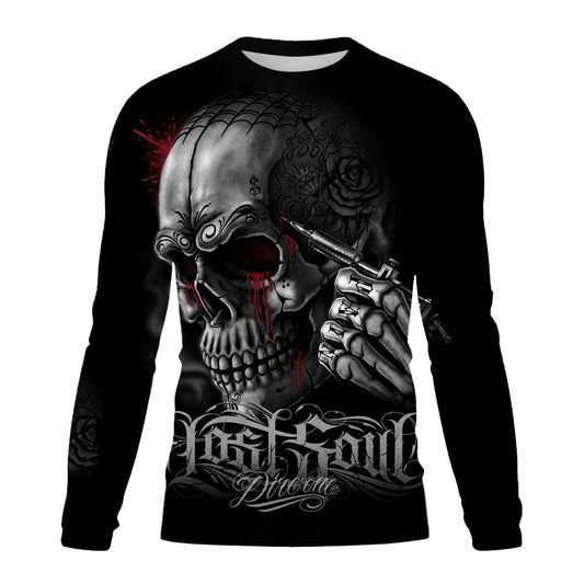 Men's New Crew Neck TShirt Terror Skull Graphic 3D Print Short Sleeve Vintage Casual Fashion Men Street Clothing Sweatshirt Tops