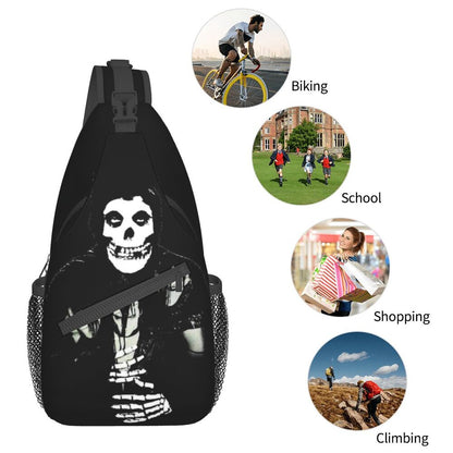 Misfits Skull Sling Crossbody Chest Bag Men Fashion Horror Punk Rock Music Shoulder Backpack for Travel Cycling