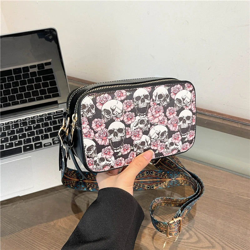 Skull Jack Print Crossbody Bag Wind Lady Shoulder Bag Casual Fashion Phone Purse Mini Bag Female PU Leather Satchel Handbag