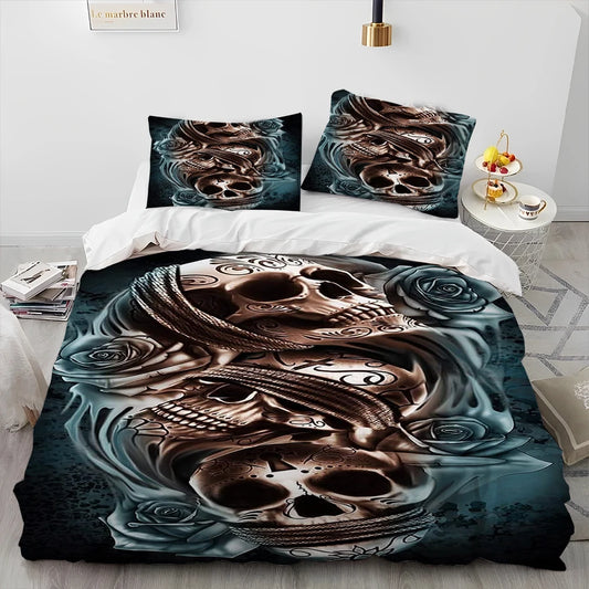 3D Gothic Horror Skull Cartoon Comforter Bedding Set,Duvet Cover Bed Set Quilt Cover Pillowcase,King Queen Size Bedding Set Gift