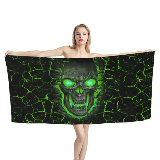 3D Print Color Halloween Decor Skull with Rose Beach Towel Horror Flower Soft Quick Dry Towel Punk Style Beach Swimming Towel