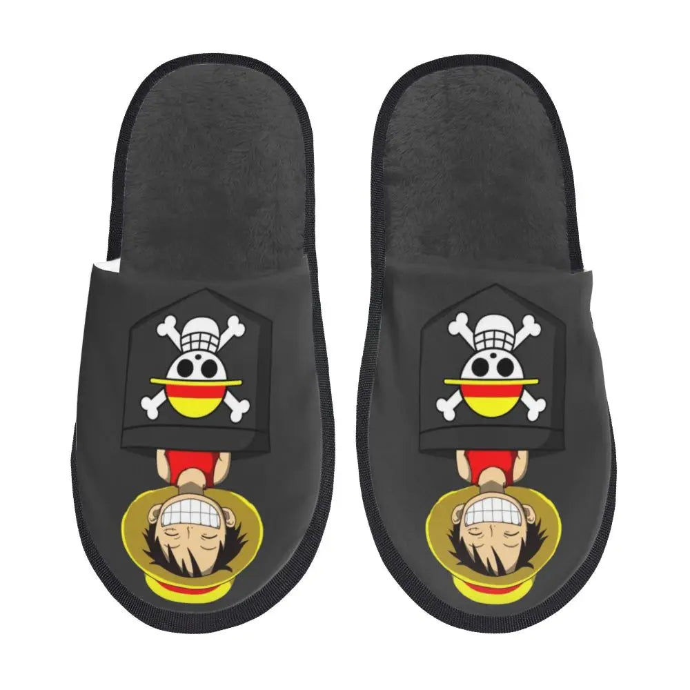 Custom One Pieces Skull Flag Comfort Scuff Memory Foam Slippers Women Anime Manga Straw Hat Pirates Spa House Shoes