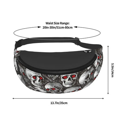 Gothic Skull Flower Fanny Pack Women Men Custom Goth Halloween Crossbody Waist Bag for Cycling Camping Phone Money Pouch