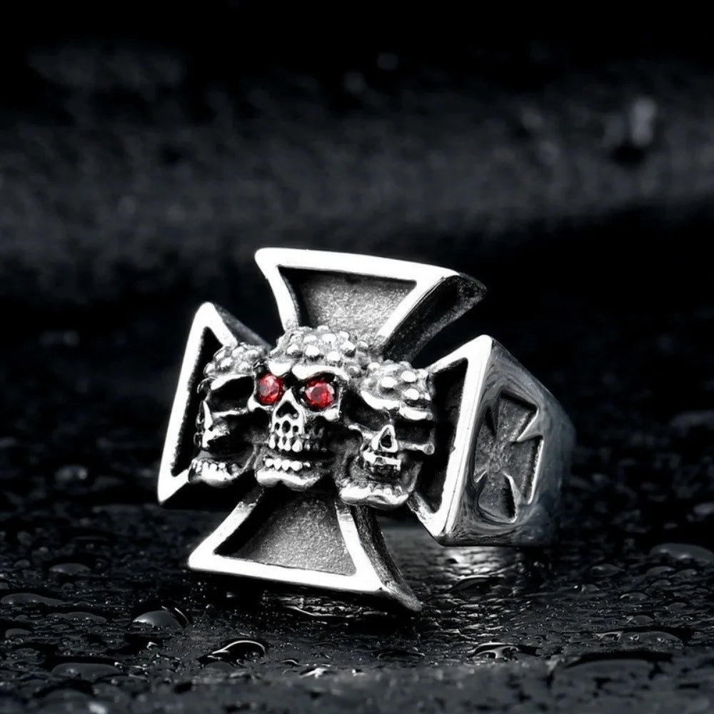 New Fashion Simple Gothic Skull Crossbones Men's Ring Jewelry Men's Women's Party Vintage Trend Niche Birthday Gift Jewelry Ring