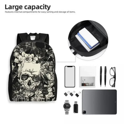 Skulls And Roses Backpack for Women Men School College Students Bookbag Fits 15 Inch Laptop Gothic Moth Bags