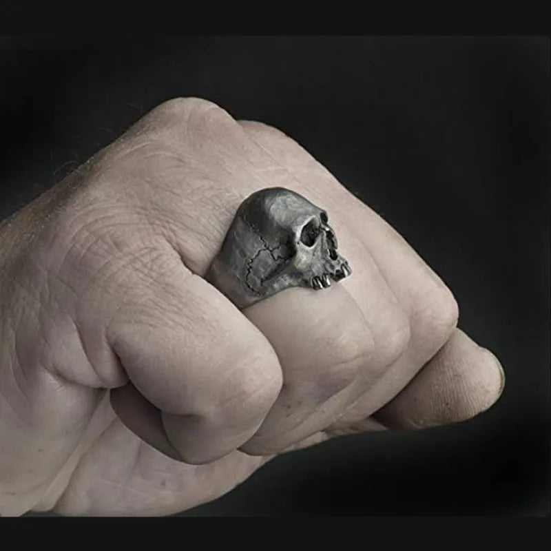 Vintage Men's Punk Skeleton ring Gothic Punk Ghost Head Skull Ring Hip-Hop Men's Horror Skeleton Locomotive Rock Biker Jewelry