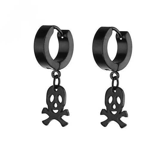 Design Stainless Steel Skull Drop Earrings For Men Fashion Gothic Street Hip Hop Ear Jewelry Pendant Cool Stud Earrings