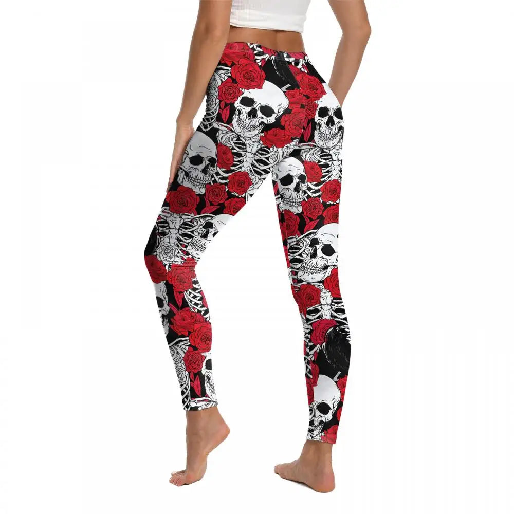 Nadanbao Women's Leggings Day of The Dead Rose Skeleton Fingers 3D Printed High Waisted Sports Pants Tight Fitting Yoga Leggings